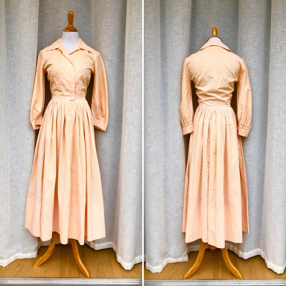 1950 I. Magning Cotton Peach Cream houndstooth Maxi Dress Museum Collection